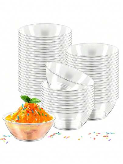 10pcs/25pcs Dessert Bowls, Transparent Bowls, Kitchen Seasoning Plates, Soy Sauce Plates, Vinegar Plates, Garlic Dipping Bowls, Suitable For Gatherings, Snacks, Ice Cream, Fruits, Desserts, Soups, Home Or Event Party Supplies