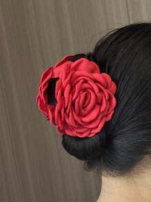1 Stück Bohemian-Stil Mehrlage Stoff Rose Haarspange, Haarklammer, geeignet für Frisuren von Universitätsstudenten und Urlaubsoutfits, modisches Haarzubehör für Herbst/Winter Strand Haarklammer Urlaub Blumen Haarklammer Sommer, Reise, Party - Verschiedenfarbig - Übersicht 4