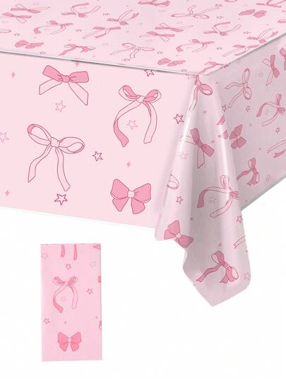 1件/3件装粉色蝴蝶结性别揭晓派对桌布，粉色蝴蝶结图案婴儿派对桌布，新生儿派对PE桌布，宝宝派对装饰桌布，粉色蝴蝶结生日装饰，婴儿派对装饰，婴儿派对礼物，一周岁生日派对桌布，性别揭晓派对装饰，家居装饰，易清洁桌布
