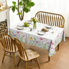 Spring Tablecloth, Floral & Butterfly Pattern Washable Dining Table Cover, Suitable For Party, Picnic And Dinner Decoration - Pink - View 2