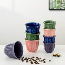 Arabian Ceramic Cup 250ml/8.5oz – Flower Pattern Cup, Matte Finish In Green, Pink, And Blue, Suitable For Coffee, Matcha, And Tea. - Multicolor - View 8