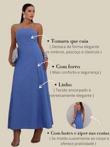 Elegant Strapless Long Linen Dress For Weddings, Offices, Holidays, Formal And Evening Events. - Màu xanh thanh thản - Xem 6