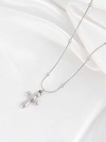 1件装不锈钢十字架吊坠项链，女士时尚简约18K镀金饰品串珠链项链 - 項鍊 - 查看 4