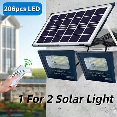 300W Double Head LED Solar Flood Lights Outdoor Street Light Dusk To Dawn Flood Wall Lamp, Outdoor Garden Lighting For Pathway, Yard, Patio