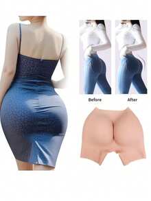 Quần đùi nâng mông bằng silicon, quần đùi đạp xe định hình cạp cao, thiết kế liền mạch vô hình cho cả nam và nữ, độ dày có thể điều chỉnh, nâng mông màu đào, thích hợp mặc hàng ngày và chơi thể thao, định hình tự tin - Màu be - Xem 1