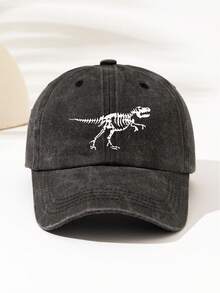 1 Pc Retro Line Dinosaur Print Washed Summer Sun Hat, Vintage Hipster Snapback Cap, Adjustable Brim Sun Protection Hat For Men And Women - Washed Cap - View 14