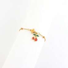 1pc Fashion Classic Cross Initial Cherry Pendants Golden Stainless Steel Bead Chain Bracelets For Women - Yellow Gold - View 3