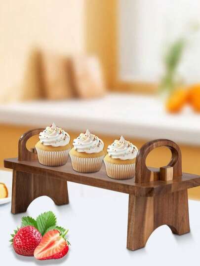 1pc Wooden Stand Tray, Snack Tray, Wooden Platter, Creative Stand, Decorative Display Tray, Vintage Style Desktop Decor Tray, Suitable For Desserts, Fruits, Snacks, Cakes, Breads, Steaks, Afternoon Tea, Christmas, Halloween, Mother's Day, Thanksgiving, Weddings, Birthdays, Parties, Gatherings, For Home, Outdoor, Kitchen, Living Room, Bathroom, Hotel, Food