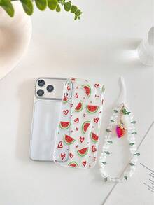 钥匙扣、挂绳、西瓜彩绘透明手链带，简约时尚创意防震手机壳，兼容 17/17 Pro/17 Pro Max/16/11/16 Pro/16 Plus/16 Pro Max/16 e/15 Pro Max/13/14/12/XS/XR/7G/8P，兼容三星 Galaxy S25/S25 Plus/S25 Ultra/A16/A36/A26/A56/A50/A12/A32 S26 S26 Plus，国际版，非国内版 - 彩色 - 查看 3