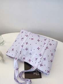 1个休闲可爱蝴蝶结装饰女士单肩手提包，轻便磁扣手提包，带标签装饰，适合女性/女孩/大学生/女士日常使用、度假、旅行、上学等场合。 - 紫色 - 查看 9