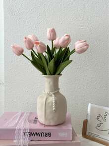 3pcs Artificial Tulip Flowers Decor, Home Decoration Lifelike Fake Flowers For Living Room & Bedroom - Dusty Pink - View 6