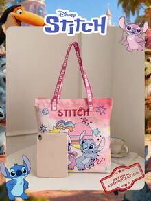 1 Pc Disney Officially Licensed Stitch Pattern Canvas Tote Bag, Girl's Large-Capacity Shoulder Bag, Lightweight Reusable Shopping Bag – Ideal For Students, Teens, Cartoon Fans, Perfect For Daily Commutes, Grocery Shopping, School Runs, Beach Trips, Holiday Gatherings,Back To School - DHF52264-sT - View 5