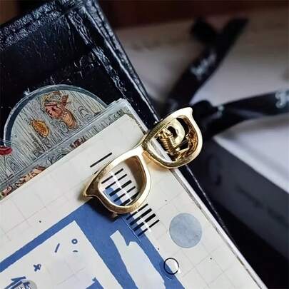 Mini Glasses Shaped Bookmarks | Gold Glasses Bookmark And Page Marker, Small Metal Binder Clips With Glasses Design, Suitable For Books, Planners, Diaries, Notebooks - Fashionable Desktop Accessories