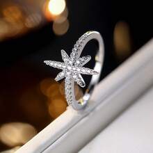 1pc Fashion Cubic Zirconia 8-Pointed Star Decor Ring, Suitable For Women's Daily Wear - Gold - View 2