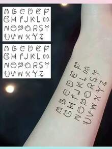 (10pcs) Cute Cat & 26 English Alphabet Temporary Tattoo Stickers, Cartoon Finger Tattoo Stickers For Couples - Black - View 4