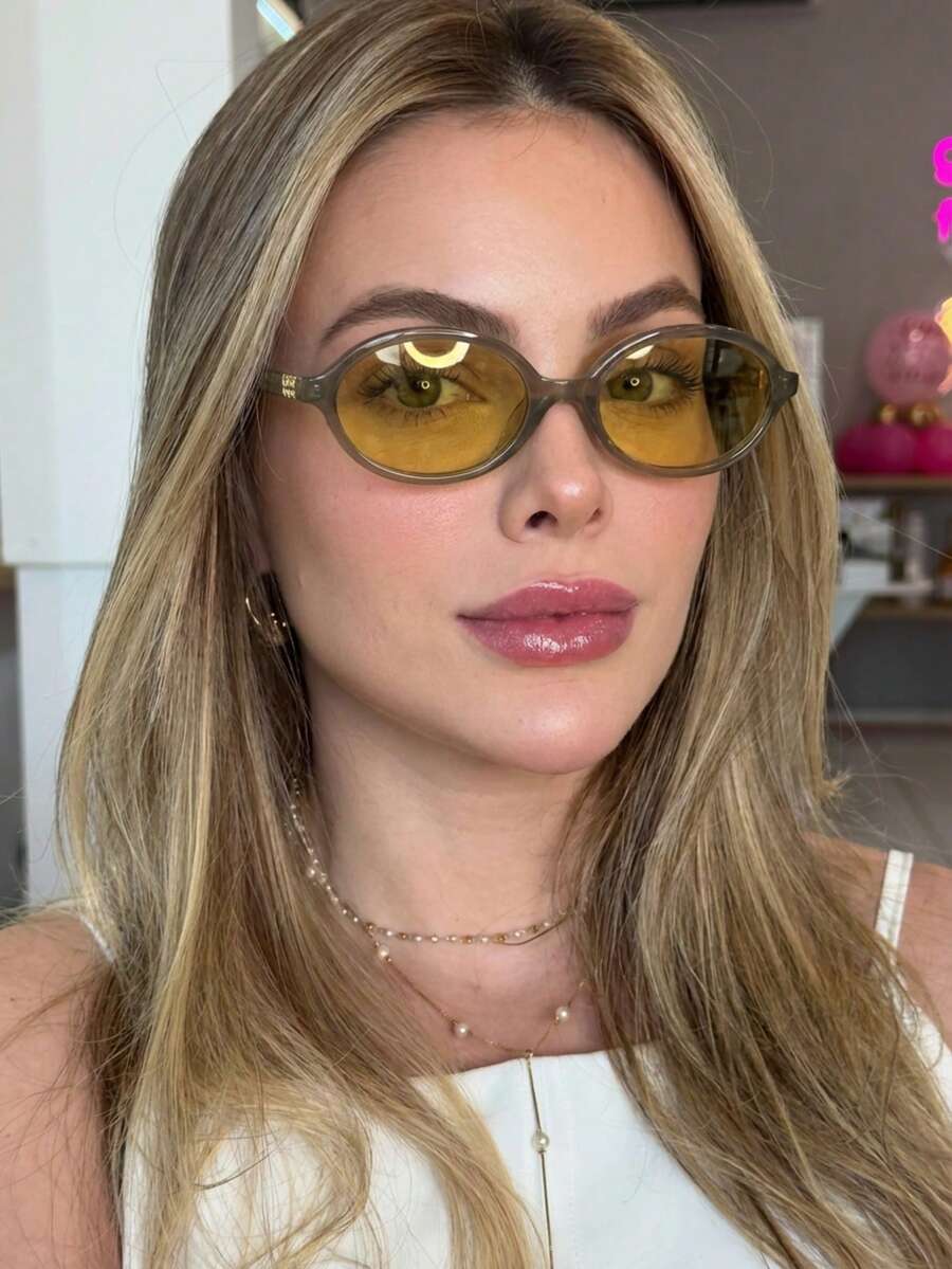 Women Half Round  Retro  Protection Fashion 2025 Rugged Stylish Oval - Transparent Frame Yellow Film - View 1