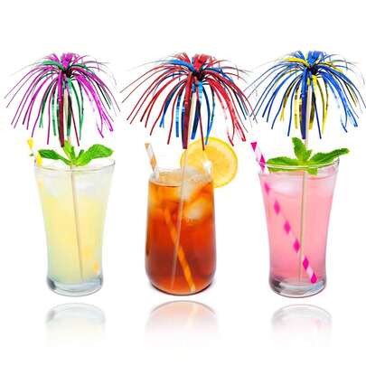 100支鸡尾酒签，闪亮金属丝纸杯蛋糕签，创意烟花造型三明治和鸡尾酒签，水果签，纸杯蛋糕装饰棒，9英寸生日快乐蛋糕装饰签，鸡尾酒签，圣诞节，婴儿派对，生日派对装饰