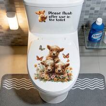 1/3pcs Self-Adhesive Toilet Sticker, Removable Waterproof PVC, Rabbit And Cat Design With Text Design. Perfect For Washing Room. - multicolor - View 7