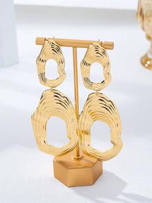 1 Pair Exaggerated Gold Asymmetrical Hollow Out Earrings For Women - Gold Patterned Oval Earrings - View 5