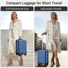 15-Inch Cabin Suitcase (40x30x20 Cm) Under-Seat Luggage, ABS/PC Hard Shell Trolley With 4 Removable 360° Swivel Wheels And 3-Digit Lock, Lightweight Small Travel Trolley For Christmas Holidays, New Year's Holidays, Solo Travel, Weekend City Breaks, Business Trips, Unisex For Women And Men - 海軍藍+黑色 - 查看 4