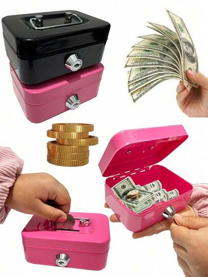 Alcancía con cerradura y 2 llaves, puede almacenar monedas, efectivo, objetos de valor, tarjetas, documentos, caja de metal portátil con ranura para monedas, adecuada para uso diario en la oficina, regalo para amigos y decoración del hogar