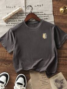 Boys "Attitude Changer" Lion Graphic Loose T-Shirt, Children Cool Street Style Summer Top - Dark Grey - View 4