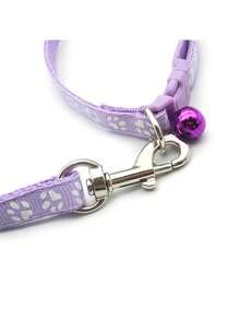 1 Set Of Dog Paw Print Collar With Bells Set And Leash, Equipped With Adjustable Buckle, Fashionable And Collar, Suitable For Small Dogs And Cats, With Multiple Colors To Choose From - Multicolor - View 8