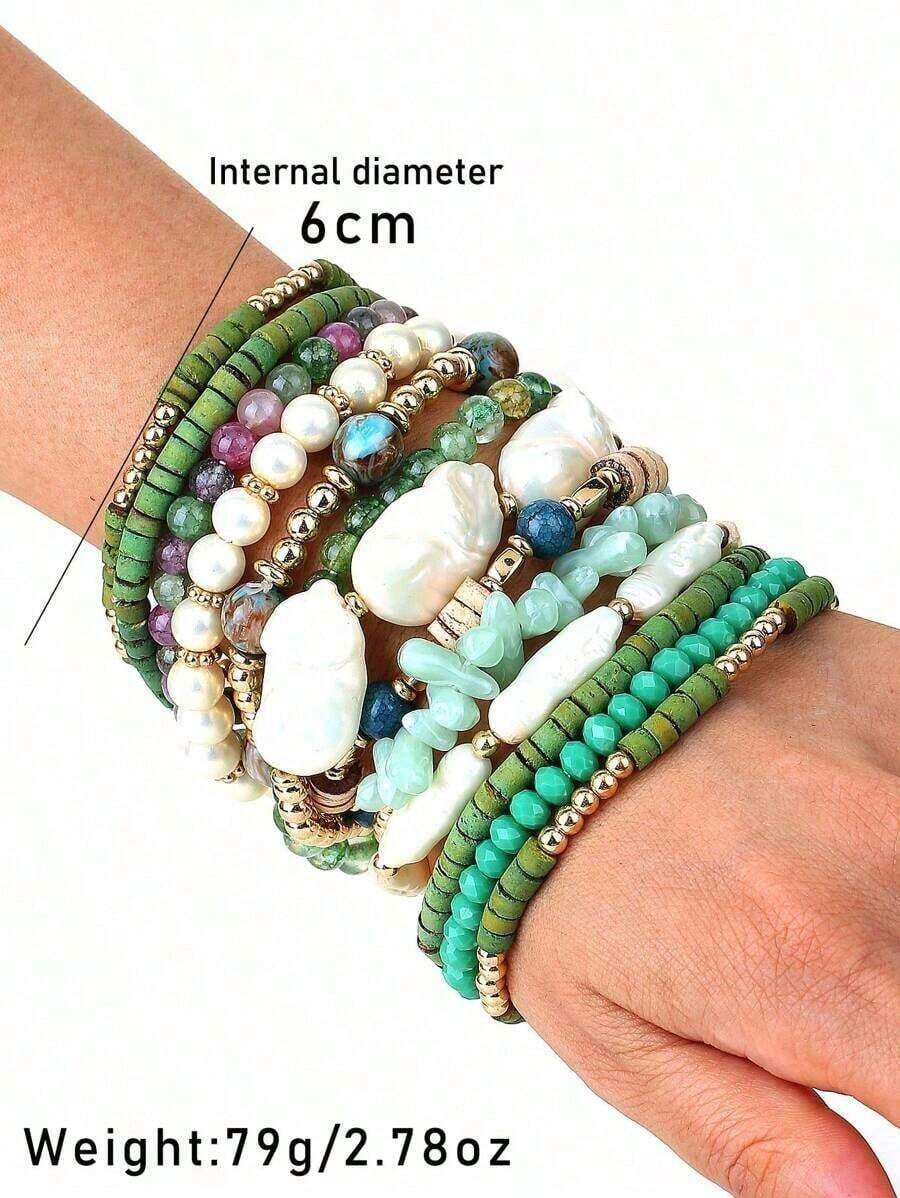 13pcs/Set Bohemian Style Beaded Layered Bracelets, Colorful Charm Beach Summer Jewelry Women - Nhiều màu - Xem 1