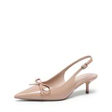Women's Slingback Kitten Heel Pumps, Pointed Toe With Bow, 2.17" Low Heel – Comfortable Dress Shoes For All-Day Wear - 杏色 - 查看 5