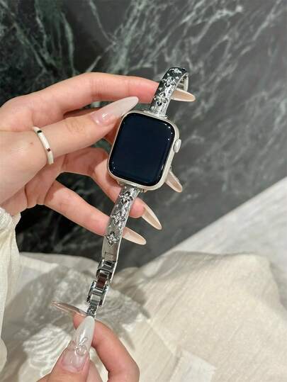 1pc Women's Luxury Floral Metal Watch Band, Fits 38/40/41/42/44/45/46/49mm, Compatible With Apple Watch Ultra/SE/Series 10/9/8/7/6/5/4/3/2/1 Strap