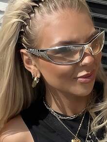 1pc Women's Millennium Futuristic Large Frame Fashion Glasses, Suitable For Daily Wear - Black - View 3