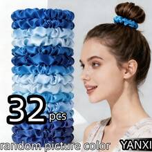 1/16/32/50/100pcs Blue Satin Scrunchies, Silky Versatile Elegant Cute Hair Ties Suitable For Women, Multi-Color Mix, Korean Fashion Hair Accessories - Multicolor - View 11