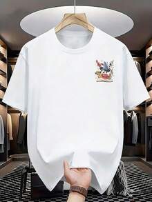 Disney Licensed Men's Crew Neck Short-Sleeved Casual Summer T-Shirt Featuring A Mickey Mouse Magic Print. Double-Sided Design On Both The Front And Back, Suitable For Both Men And Women. Made From 100% Pure Cotton Breathable Knit Fabric. Classic And Versatile. - 白色 - 查看 2