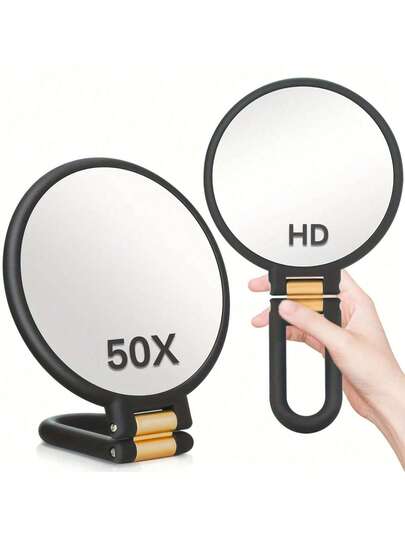 50X Magnifying Glass, Portable Handheld Mirror With Handle - Double-Sided Handheld Mirror, 5X/50X Magnification, Adjustable Handle/Stand, Foldable Compact Makeup Mirror, Affordable Price, Suitable As Christmas Gift, Cosmetics, Makeup Tools, Etc.,Giveaways,Travel,Cheap Stuff,Travel Essential