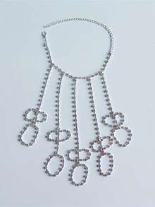 1件夜店性感流苏水晶链条手指手链，女士珠宝表演派对全钻手链 - 銀色 - 查看 2