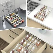 4pcs Spice Drawer Organizer, Transparent Acrylic Slanted Spice Jar Set, Expandable Kitchen Countertop Rack Tray (Jars Not Included) - Multicolor - View 4