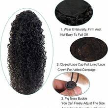 Water Wave Human Hair Ponytail Drawstring Wrap Around Brazilian Virgin Human Hair Weave Deep Wave Ponytail Clip In Ponytails Extensions For Women Easy Wear Daily Use - Natural Black - View 9