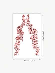 1 pieza Tatuaje temporal floral de estilo henna, resistente al agua y al sudor, apto para uso diario de moda - Rojo - Ver 6