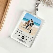 1 pieza Llavero personalizado con foto, regalo para novio, regalo del Día de la Madre, llavero personalizado con foto, llavero grabado con canción personalizada, llavero de aniversario de boda - Blanco - Ver 4