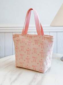 Túi đựng cơm trưa cách nhiệt di động; Túi đựng cơm trưa dày dặn họa tiết trái cây dễ thương dành cho học sinh; Túi đựng cơm trưa hình trái tim thắt nơ. - Hồng - Xem 6