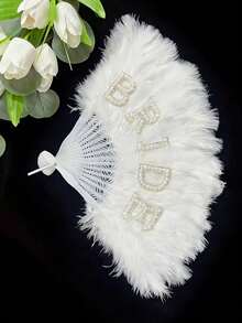 1pc Heart-Shaped Folding Fan, Romantic Bridal Accessory, Feather-Like Foldable Heart-Shaped Inlaid Design Folding Fan, Single Piece Suitable For Parties, Weddings, Birthdays, Bachelorette Parties And Other Celebration Occasions - Multicolor - View 7