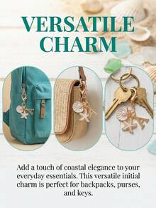 Bohemian Style Gold Letter Keychain With Shell And Starfish Decor, A-Z Letters Available, Beach And Holiday Themed Accessory, Ideal Gift For Friends, Students, Family, Beach Lovers, Vacation Essentials, Boho Fashion Accessory Suitable For Travel, Summer And Daily Use Personalized Keychain Gifts For Mother, Father, Graduation, And Teacher - Multicolor - View 2
