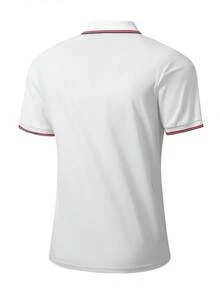 1件男士 Polo 衫，深藍色 Polo 領短袖 Polo 衫，對比飾邊領，透氣面料，吸汗，抗起球，抗皺，易打理，適合商務休閒、日常通勤和輕商務場合 - 白色 - 查看 3