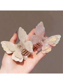 1个可爱蝴蝶亚克力发爪，复古宫廷风派对优雅双层翅膀精致优雅发饰，时尚发夹，优雅发卡，女士发卡 - 彩色 - 查看 11