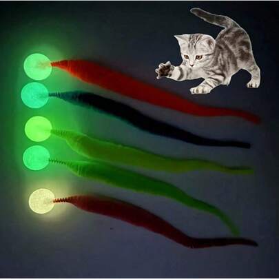 Colorful Glow-In-The-Dark Cat Toy, Elastic Ball With Green Luminous, Vibrant Colors, Battery-Free, Soft Polyester Insect Design, Suitable For All Breeds Interactive Cat Toys, Cat Toys, Interactive Cat Toys, Indoor Cat Toys, Cat Supplies