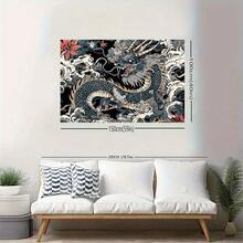 1件日式龙纹挂毯 | 动物主题印花涤纶墙饰，适用于客厅、卧室、办公室 | 神秘亚洲龙纹艺术，酷炫龙纹设计，日式风格装饰，波西米亚风装饰，涤纶面料 - 彩色 - 查看 5