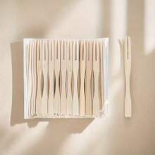 10/50/100/200/300/400/500支装光滑竹制双叉食品签，适用于家庭、水果沙拉、下午茶、婚礼派对、甜点串等场合 - 杏色 - 查看 8