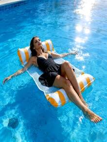 1pc. Inflatable Adult Hammock Lounger - PVC Material, Foldable Striped Inflatable Pool Float, Suitable For Pool Party And Summer Gifts - Type a - View 5