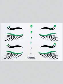 1张空灵绿色羽毛眼线贴纸 - 精致图案和羽毛细节，自粘式面部和眼部装饰，适用于化妆舞会、音乐节和梦幻妆容，可重复使用防水眼线贴纸，适合女性和梦幻风格爱好者。 - 彩色 - 查看 8