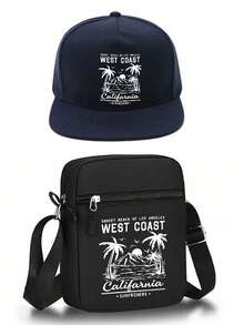 1件/2件套日落海滩“OF LOS”字母及海滩印花Y2K街头风棒球帽和斜挎包套装，可调节男女通用帽子和单肩包，送给自己和朋友的礼物 - 彩色 - 查看 14
